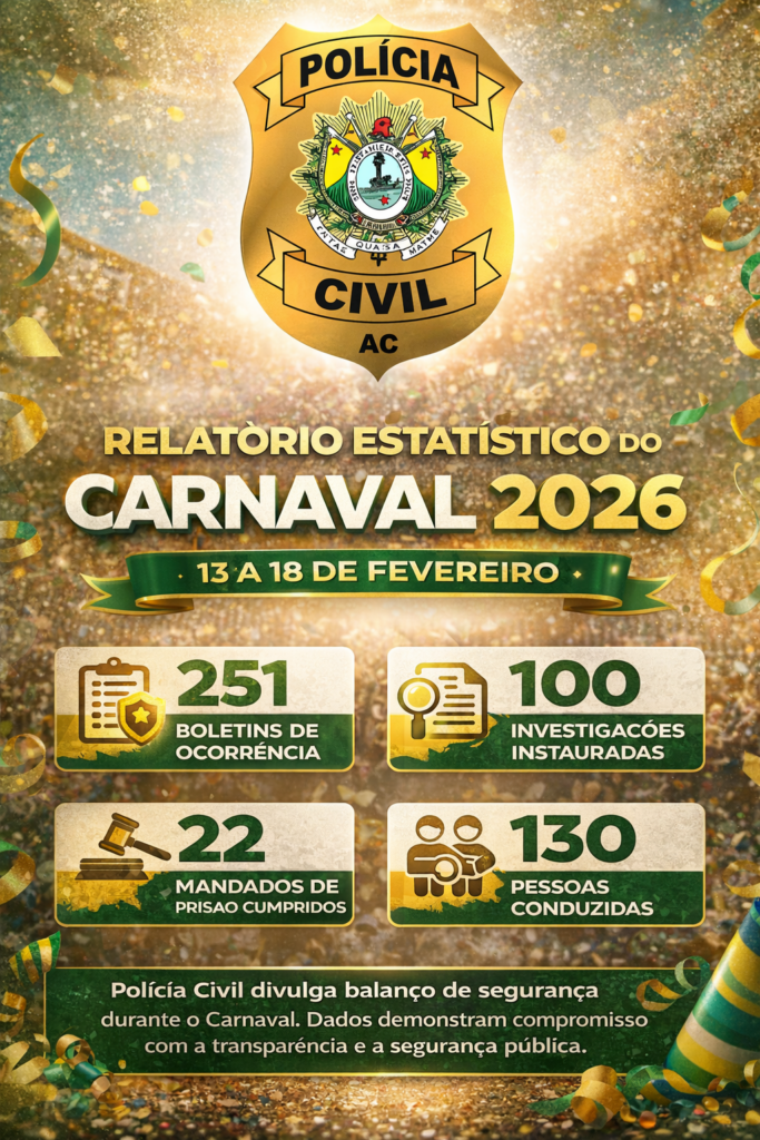 Polícia Civil divulga relatório com ocorrências da quina carnavalesca no Acre